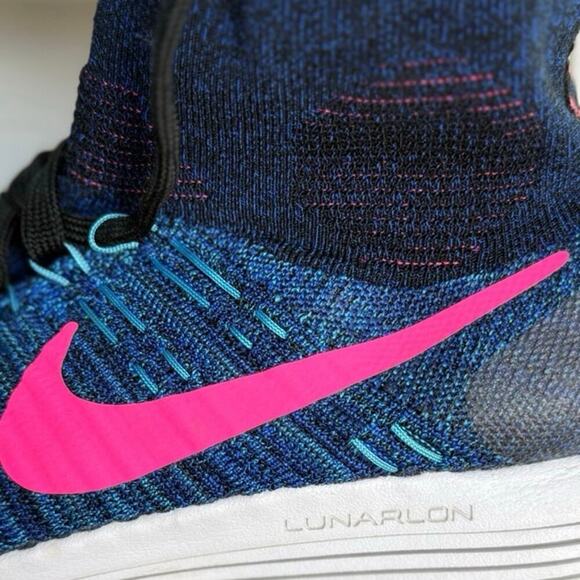 Nike LunarEpic Flyknit Womens 8.5 Black Summit White Fire Pink Running Sneakers - Picture 5 of 7